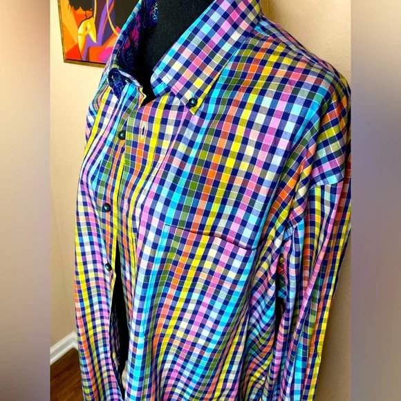 Alan Flusser Pastel Plaid Mens Button Down Shirt Size XL - Picture 1 of 6